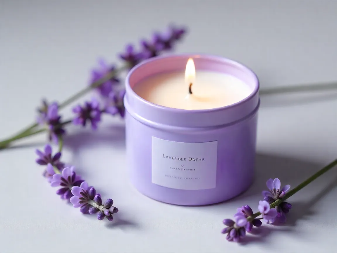 Lavender Dream scented candle with purple calming tones